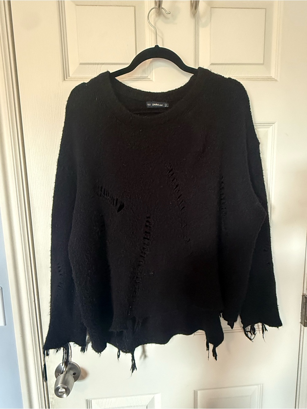 Zara Black Distressed Crewneck Sweater